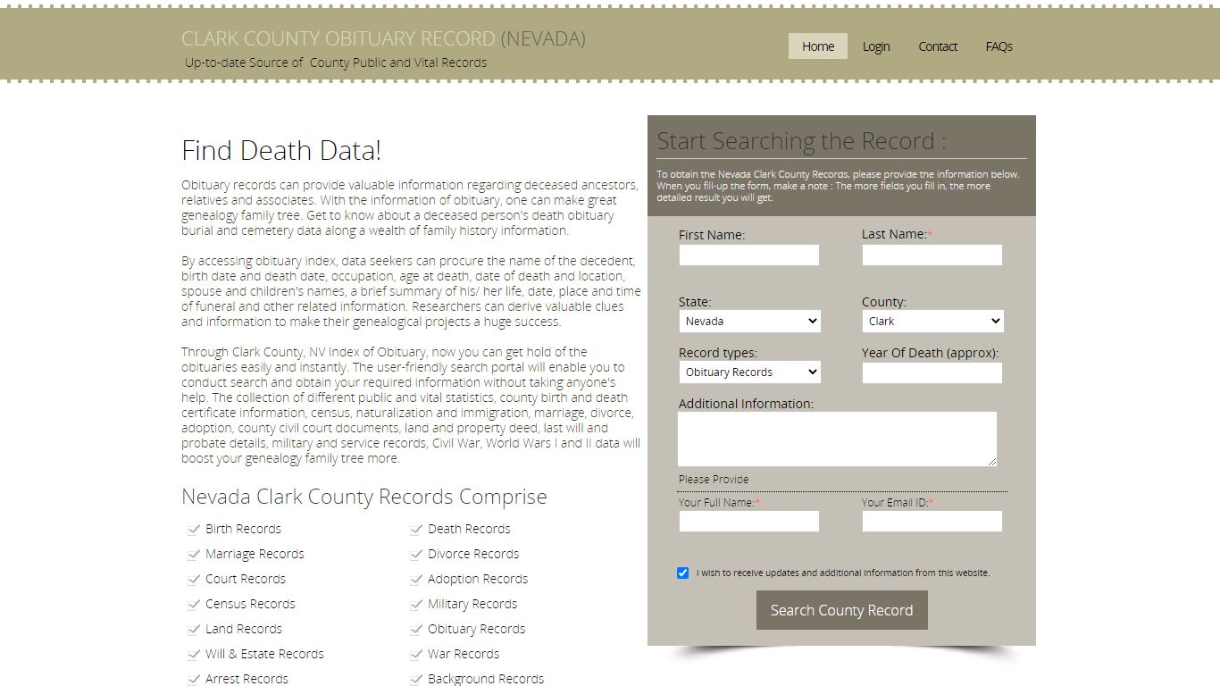 Clark County, Nevada Obituary Death Notice Index